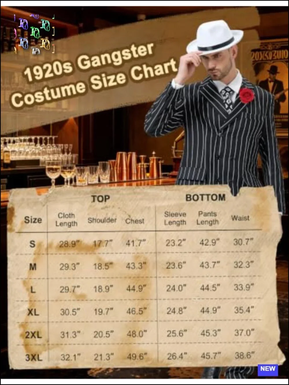 1920s Gangster Costume for Men 5pc Pinstripe Mobster Halloween Suit Set